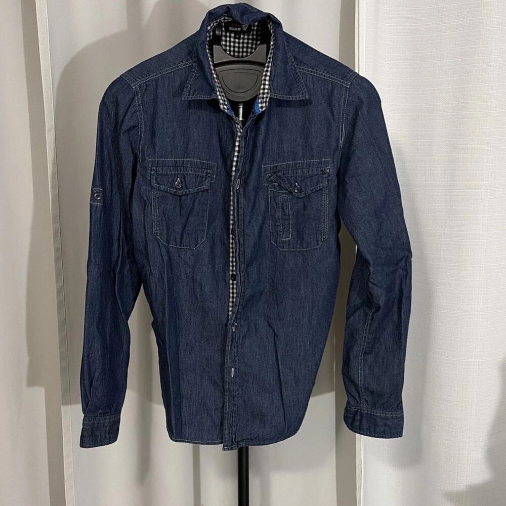 Guess Jeans Denim Shirt Women Medium Dark Wash 100% Cotton